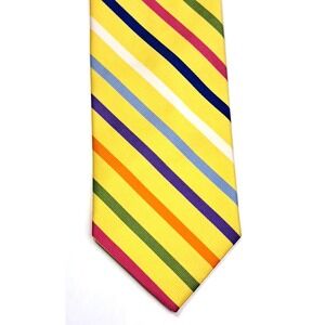 R. Hanauer Multi Color 100% Silk Tie Men Hand Sewn in USA Yellow Striped